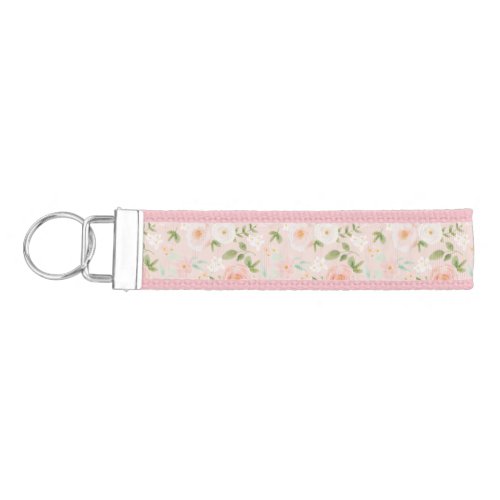 Watercolor Roses Flowers in Pink and Peach Wrist Keychain