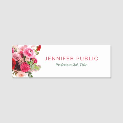Watercolor Roses Flowers Modern Floral Template Name Tag