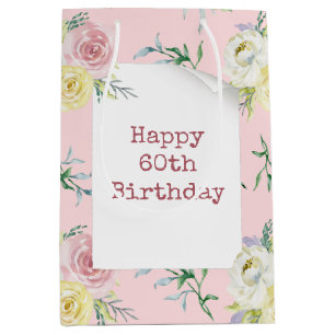 Watercolor Roses for 60th Birthday Medium Gift Bag