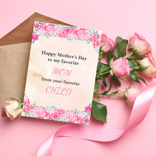Watercolor Roses Funny Favorite Mother's Day Card
