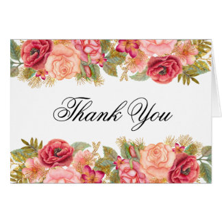 Watercolor Roses & Glitter Thank You Notes