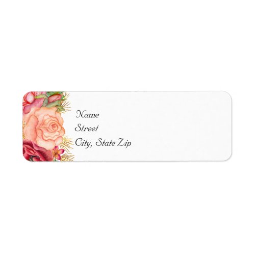 Watercolor Roses  Glitter Wedding Address Label
