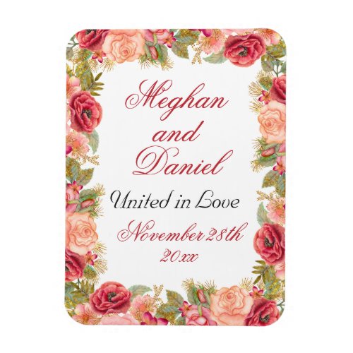 Watercolor Roses  Glitter Wedding Favor Magnet