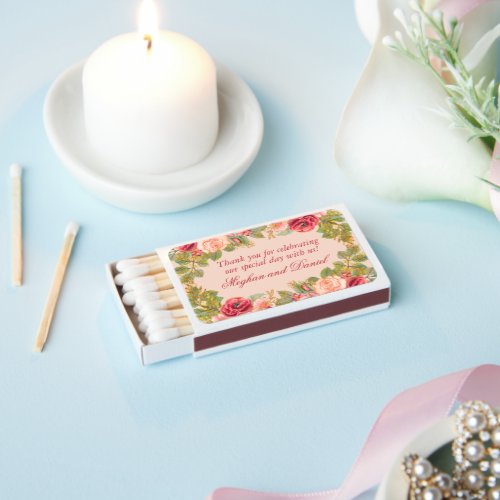 Watercolor Roses  Glitter Wedding   Matchboxes