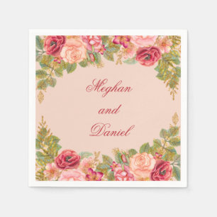 Watercolor Roses & Glitter Wedding Napkins