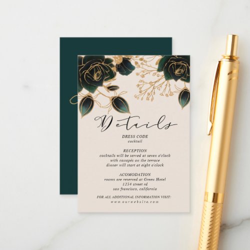 Watercolor Roses Gold And Green Details Enclosure Card