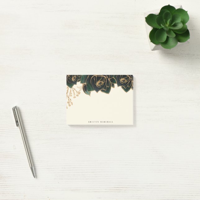 Watercolor Roses Gold And Green Monogram Post-it Notes (Office)