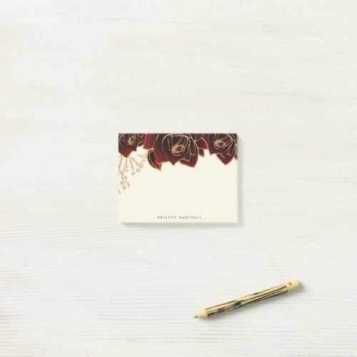 Watercolor Roses Gold Burgundy Monogram Post_it Notes