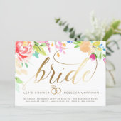 Watercolor Roses & Gold Diamond Ring Bridal Shower Invitation (Standing Front)