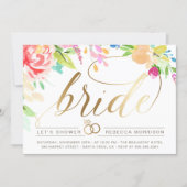 Watercolor Roses & Gold Diamond Ring Bridal Shower Invitation (Front)