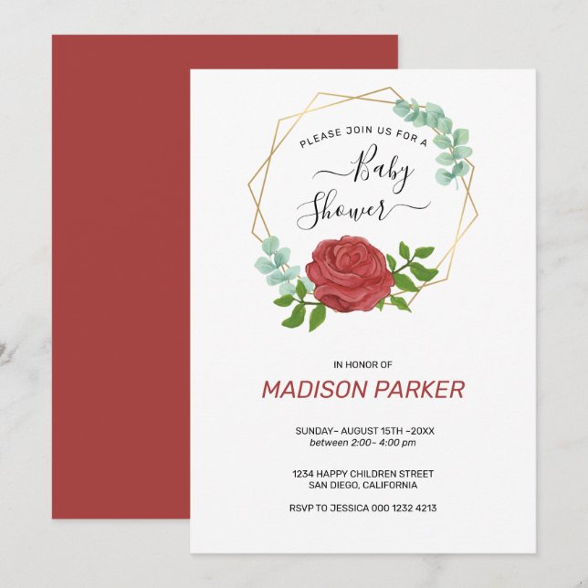 Watercolor Roses Gold Frame  Invitation (Front/Back)