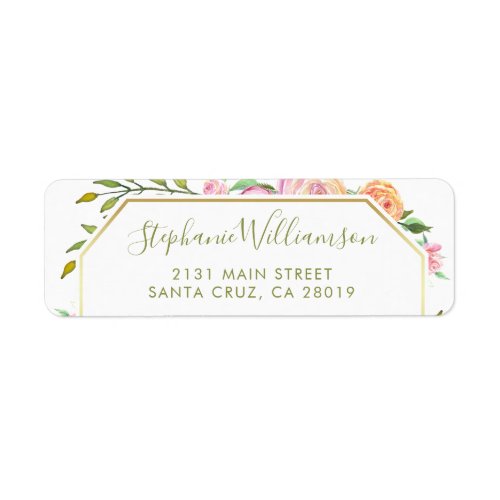 Watercolor Roses  Green Leaves Floral Wedding Label