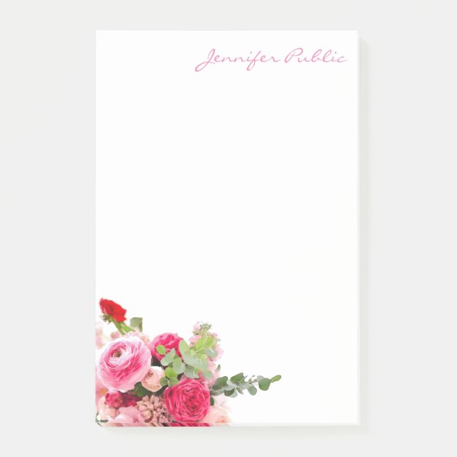 Watercolor Roses Hand Script Modern Template Post-it Notes (Front)