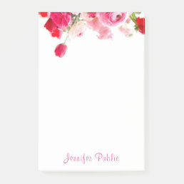 Watercolor Roses Hand Script Name Floral Template Post-it Notes