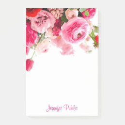 Watercolor Roses Hand Script Name Floral Template Post-it Notes