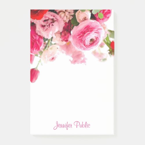 Watercolor Roses Hand Script Name Floral Template Post_it Notes