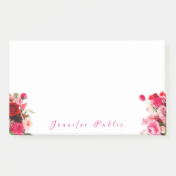 Watercolor Roses Handwriting Script Name Text Post-it Notes