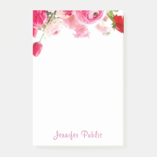 Watercolor Roses Handwritten Script Name Floral Post_it Notes