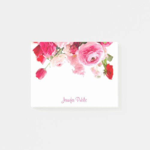 Watercolor Roses Handwritten Script Name Floral Post_it Notes