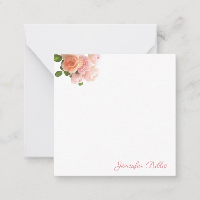 Watercolor Roses Handwritten Text Floral Template (Front)
