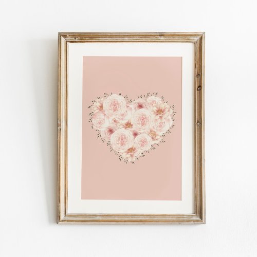 Watercolor Roses Heart  Poster