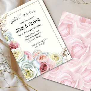 Watercolor roses in pale pink, cream white Wedding Invitation