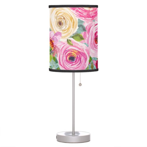 Watercolor Roses in Pink and Cream Aqua Glitter Table Lamp