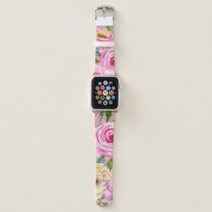 Watercolor Roses in Pink and Cream Pink Glitter Apple Watch Band