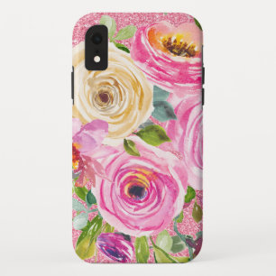 Watercolor Roses in Pink and Cream Pink Glitter iPhone XR Case