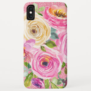 Watercolor Roses in Pink and Cream Pink Glitter iPhone XS Max Case