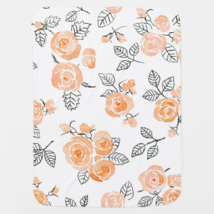 Watercolor Roses: Ink White Background Baby Blanket
