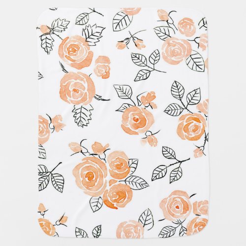 Watercolor Roses Ink White Background Baby Blanket