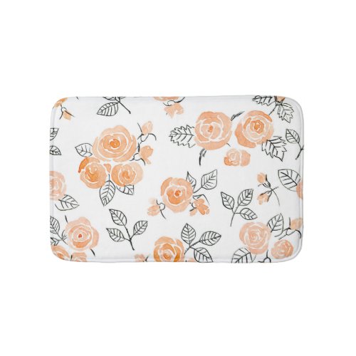 Watercolor Roses Ink White Background Bath Mat