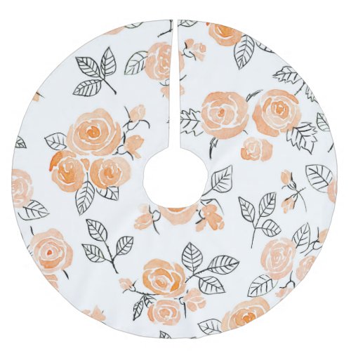 Watercolor Roses Ink White Background Brushed Polyester Tree Skirt