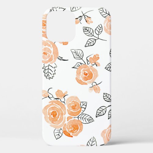 Watercolor Roses Ink White Background iPhone 12 Case