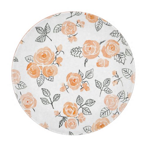 Watercolor Roses Ink White Background Cutting Board
