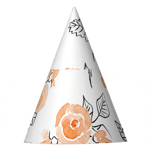 Watercolor Roses Ink White Background Party Hat