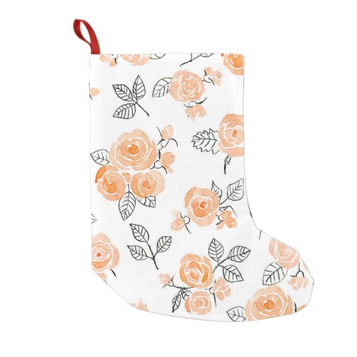 Watercolor Roses Ink White Background Small Christmas Stocking