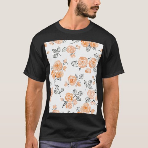 Watercolor Roses Ink White Background T_Shirt
