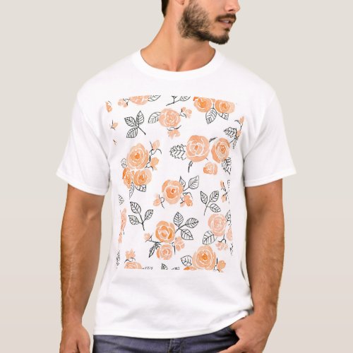 Watercolor Roses Ink White Background T_Shirt