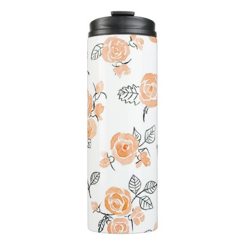 Watercolor Roses Ink White Background Thermal Tumbler