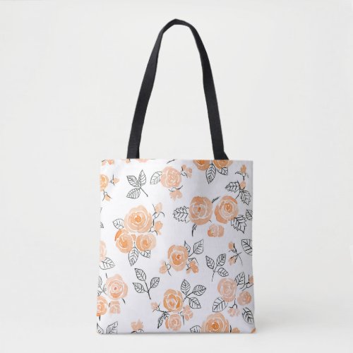 Watercolor Roses Ink White Background Tote Bag