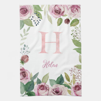 Watercolor roses kitchen towel
