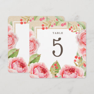 Watercolor Roses   Kraft Paper Party Table Numbers