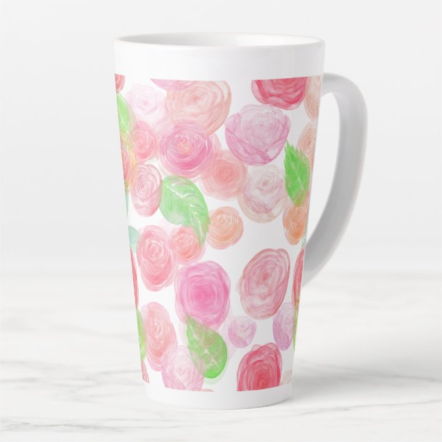 Watercolor Roses Latte Mug (Right Angle)