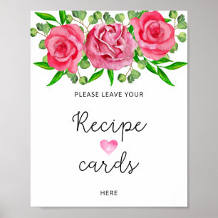 Watercolor roses leave your recipe card here poster