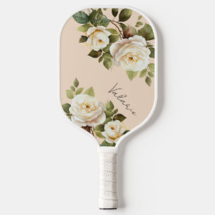 Watercolor Roses Monogram Pickleball Pickleball Paddle