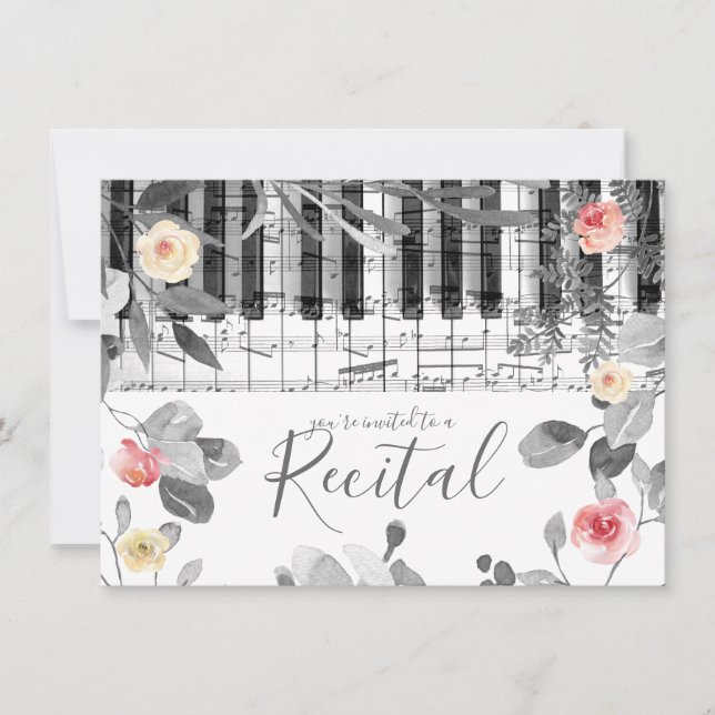 watercolor roses music recital invitation (Front)