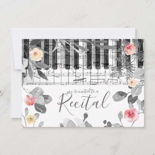 watercolor roses music recital invitation