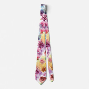 Watercolor Roses Neck Tie